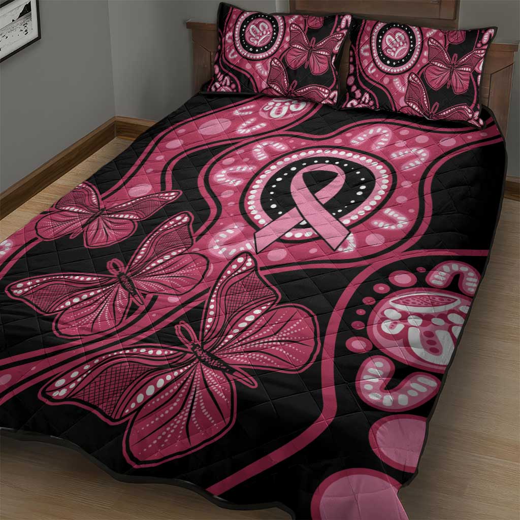 Australia Indigenous Quilt Bed Set Breast Cancer Black Aboriginal Butterfly