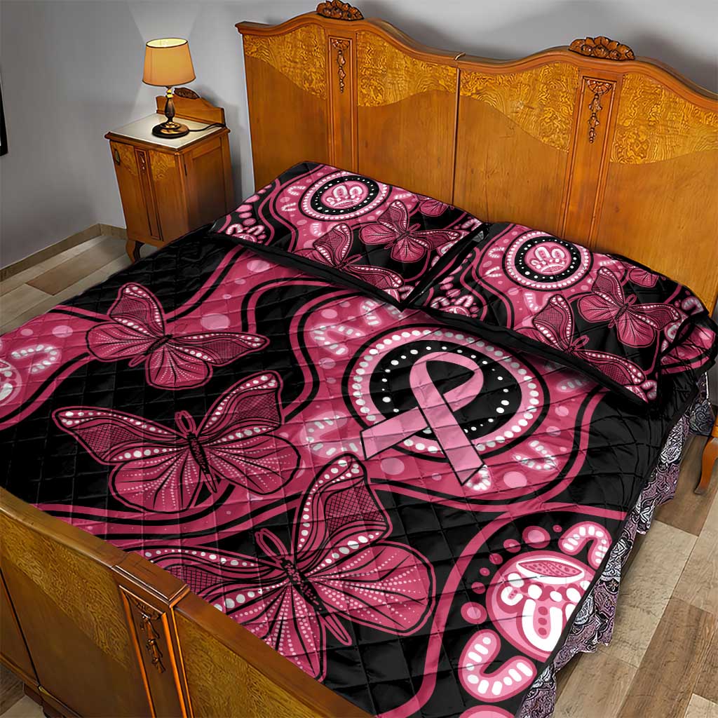 Australia Indigenous Quilt Bed Set Breast Cancer Black Aboriginal Butterfly