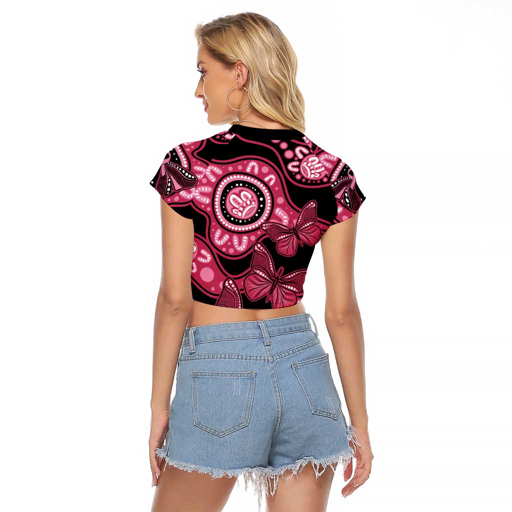 Australia Indigenous Raglan Cropped T Shirt Breast Cancer Black Aboriginal Butterfly