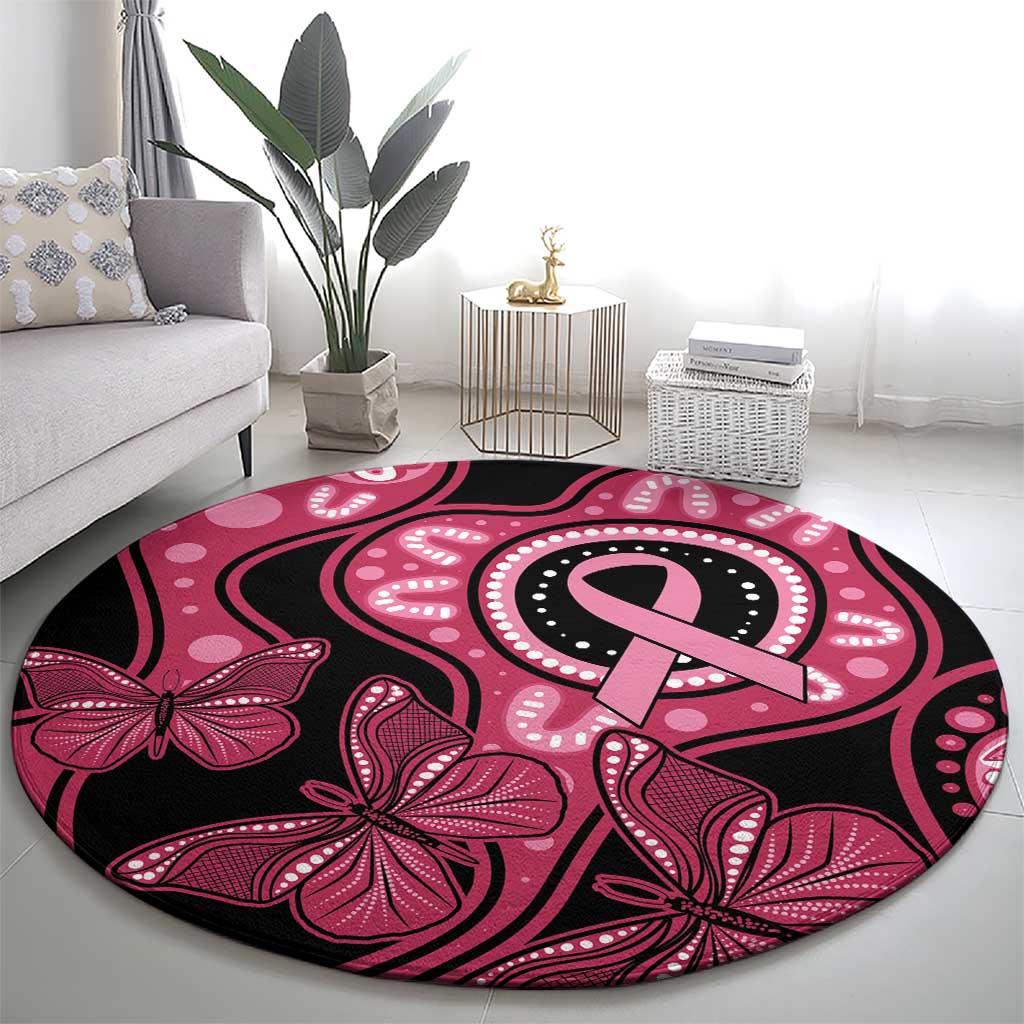 Australia Indigenous Round Carpet Breast Cancer Black Aboriginal Butterfly