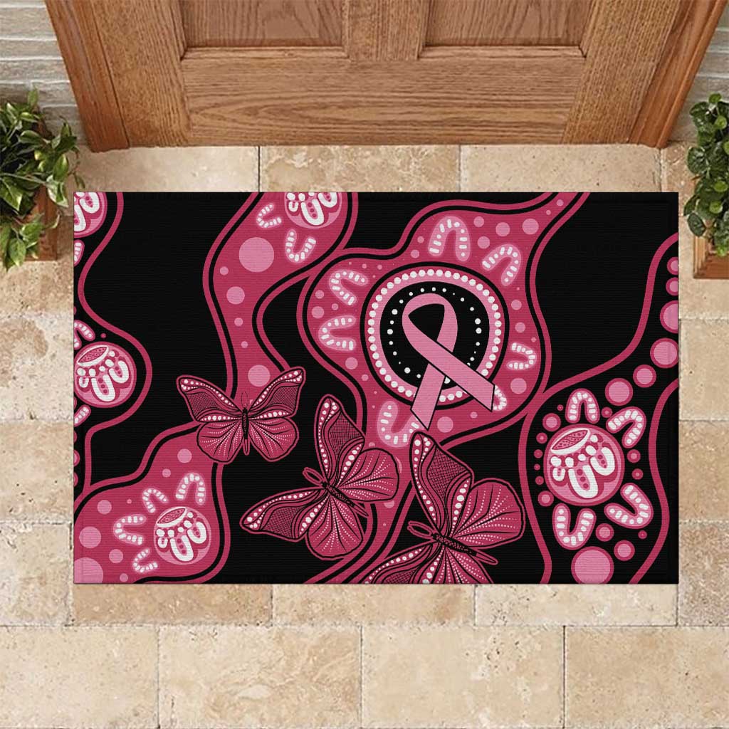 Australia Indigenous Rubber Doormat Breast Cancer Black Aboriginal Butterfly