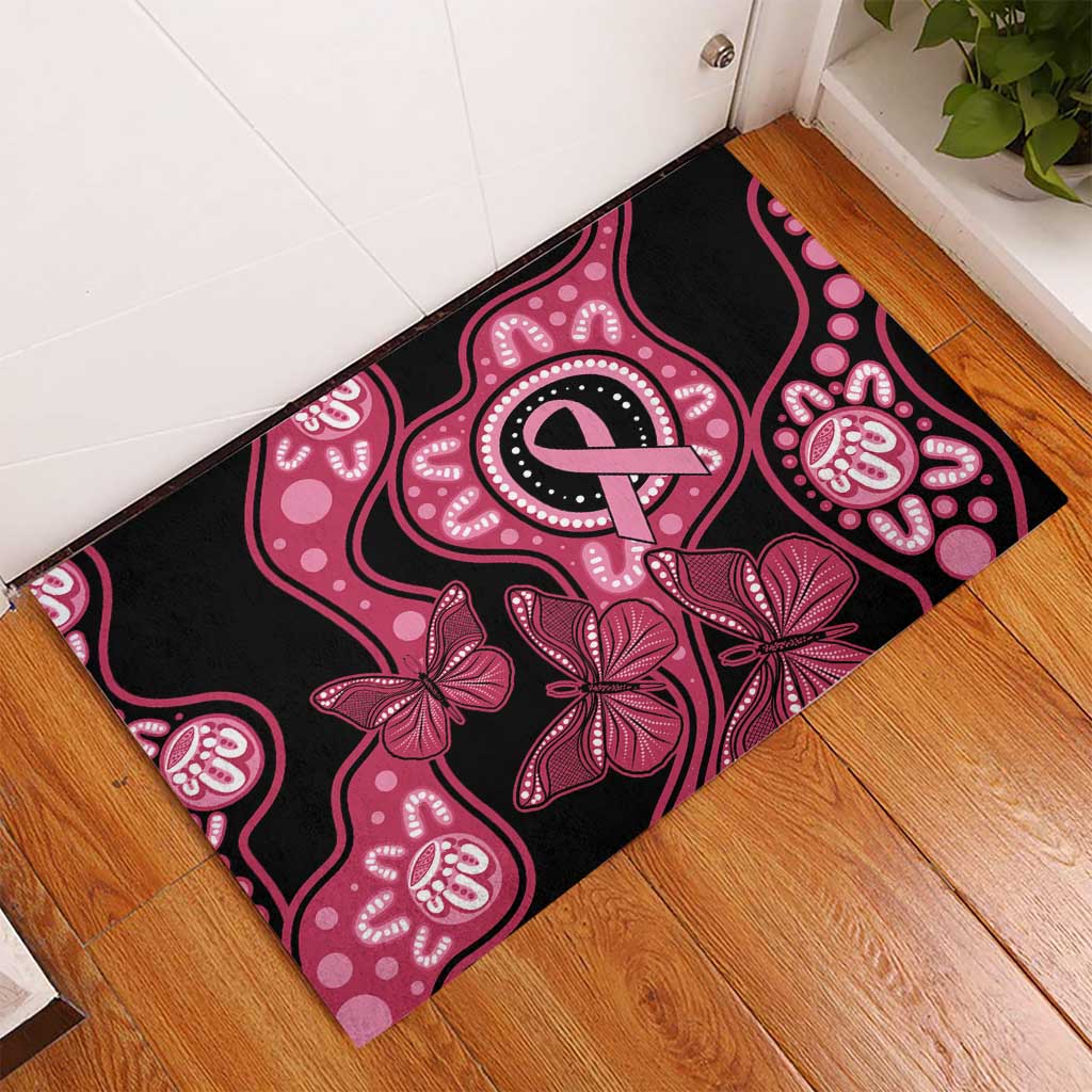 Australia Indigenous Rubber Doormat Breast Cancer Black Aboriginal Butterfly