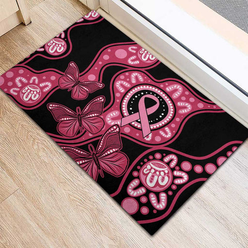 Australia Indigenous Rubber Doormat Breast Cancer Black Aboriginal Butterfly