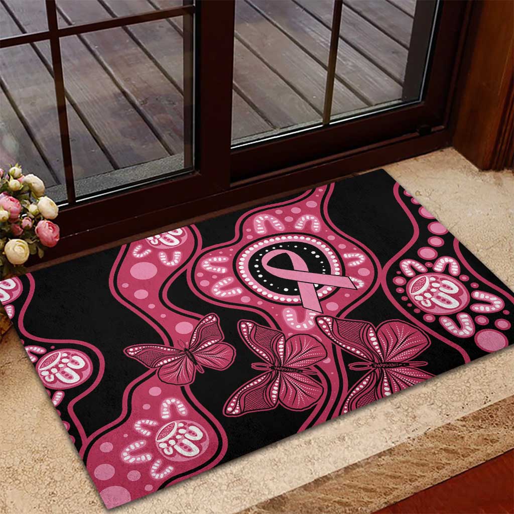 Australia Indigenous Rubber Doormat Breast Cancer Black Aboriginal Butterfly