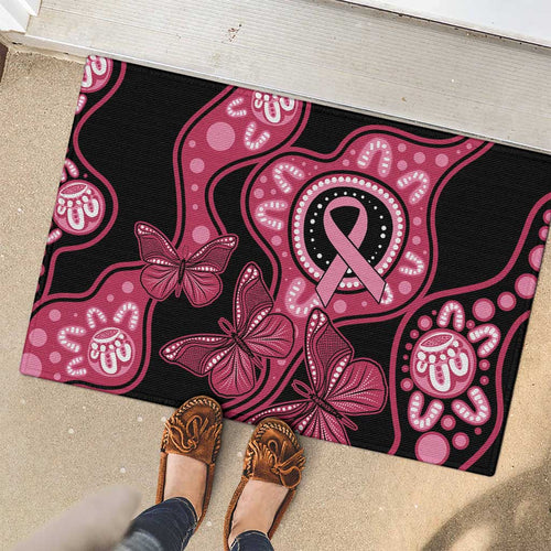 Australia Indigenous Rubber Doormat Breast Cancer Black Aboriginal Butterfly
