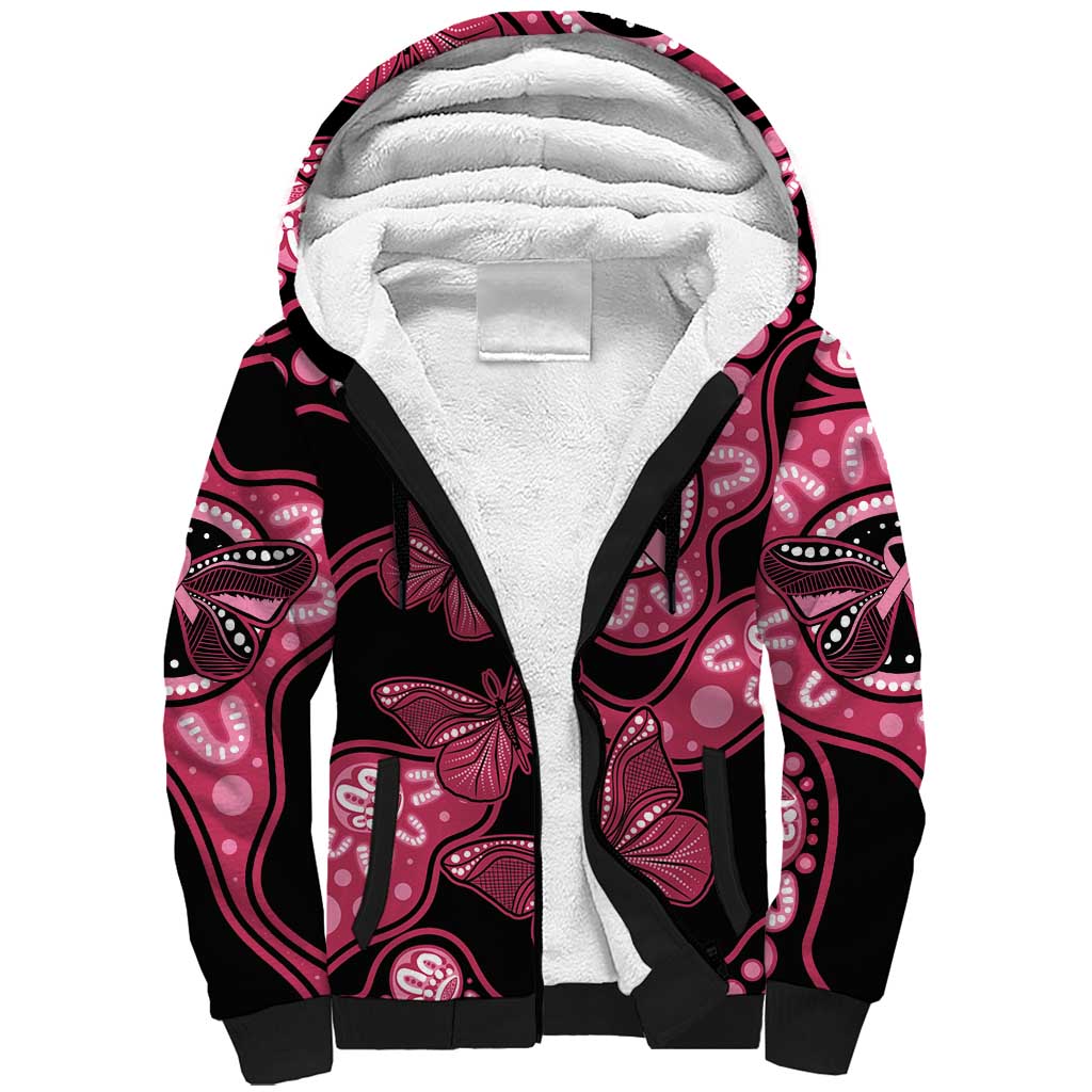Australia Indigenous Sherpa Hoodie Breast Cancer Black Aboriginal Butterfly