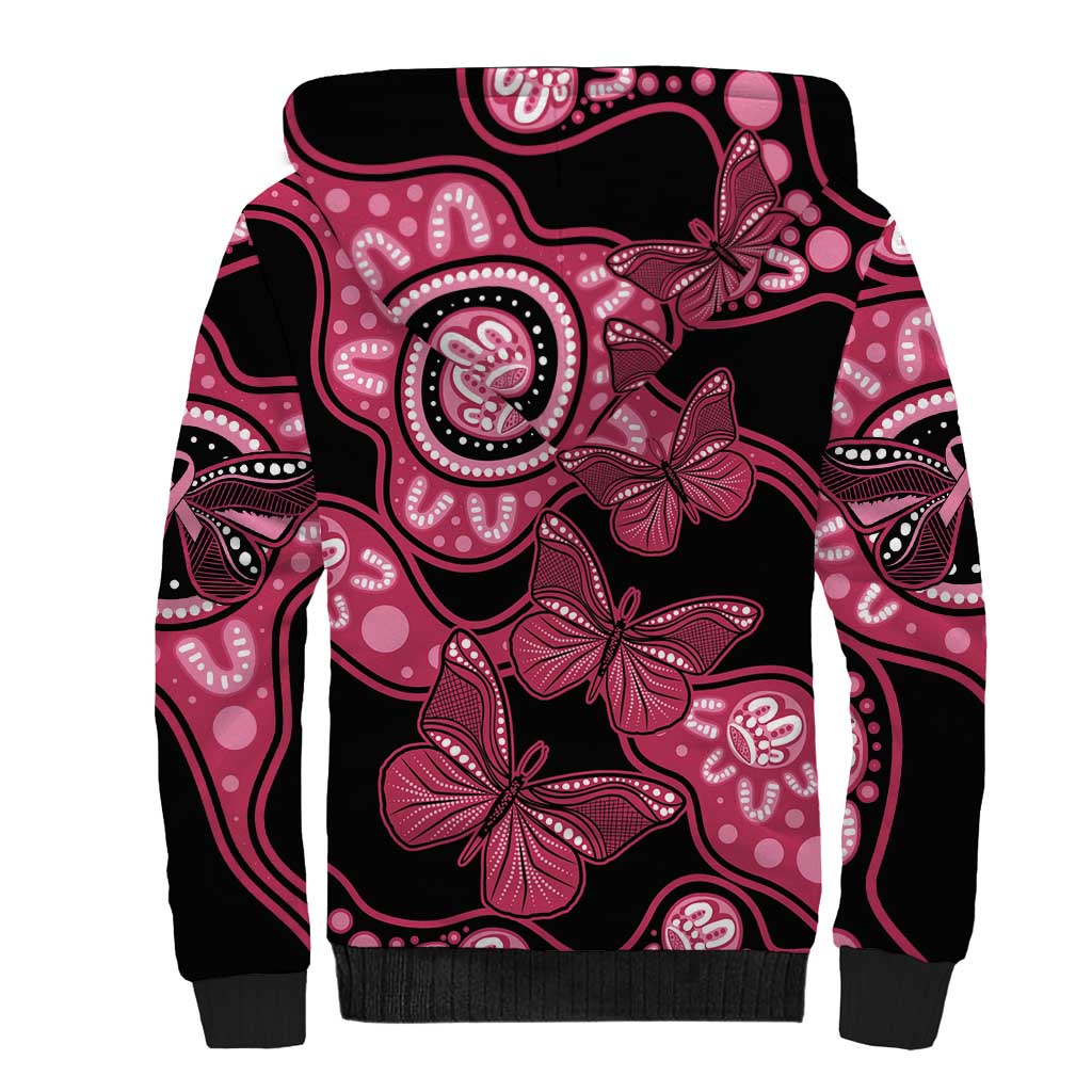 Australia Indigenous Sherpa Hoodie Breast Cancer Black Aboriginal Butterfly
