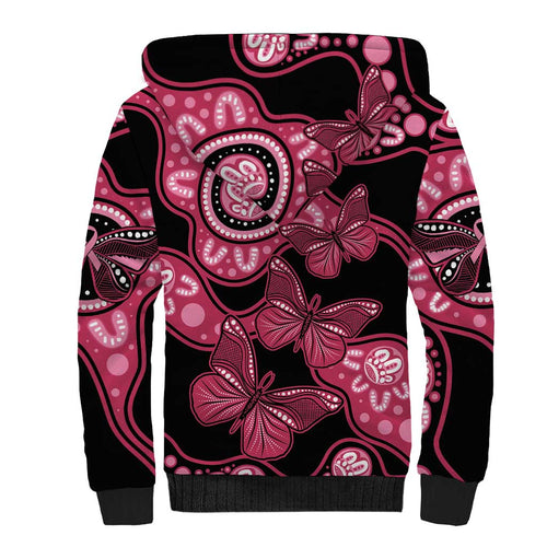 Australia Indigenous Sherpa Hoodie Breast Cancer Black Aboriginal Butterfly