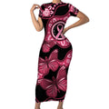 Australia Indigenous Short Sleeve Bodycon Dress Breast Cancer Black Aboriginal Butterfly