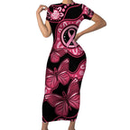Australia Indigenous Short Sleeve Bodycon Dress Breast Cancer Black Aboriginal Butterfly