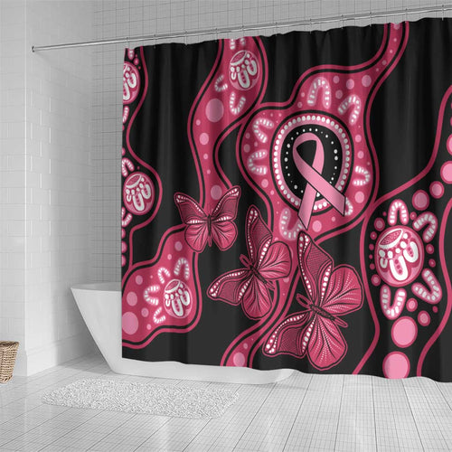 Australia Indigenous Shower Curtain Breast Cancer Black Aboriginal Butterfly