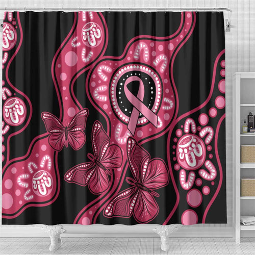 Australia Indigenous Shower Curtain Breast Cancer Black Aboriginal Butterfly