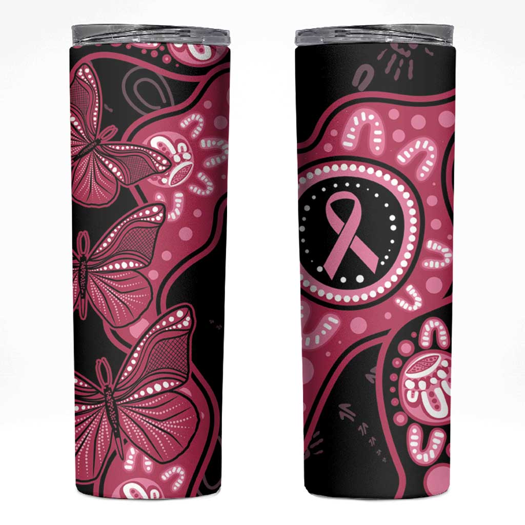 Australia Indigenous Skinny Tumbler Breast Cancer Black Aboriginal Butterfly