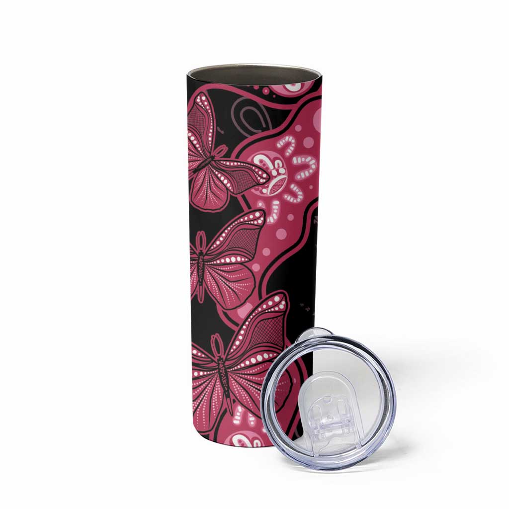 Australia Indigenous Skinny Tumbler Breast Cancer Black Aboriginal Butterfly