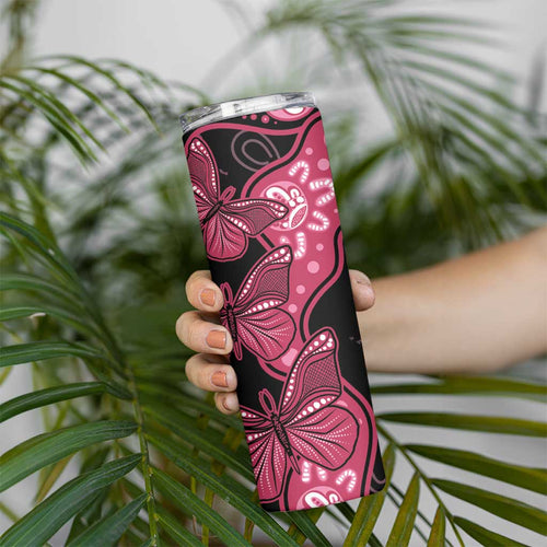 Australia Indigenous Skinny Tumbler Breast Cancer Black Aboriginal Butterfly