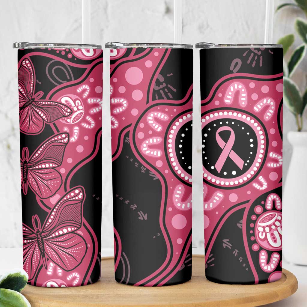 Australia Indigenous Skinny Tumbler Breast Cancer Black Aboriginal Butterfly