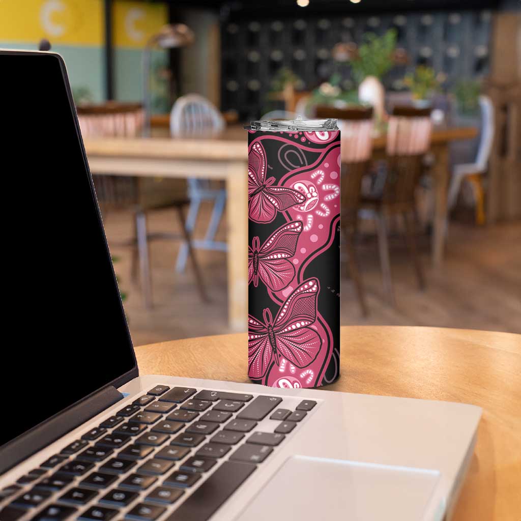 Australia Indigenous Skinny Tumbler Breast Cancer Black Aboriginal Butterfly