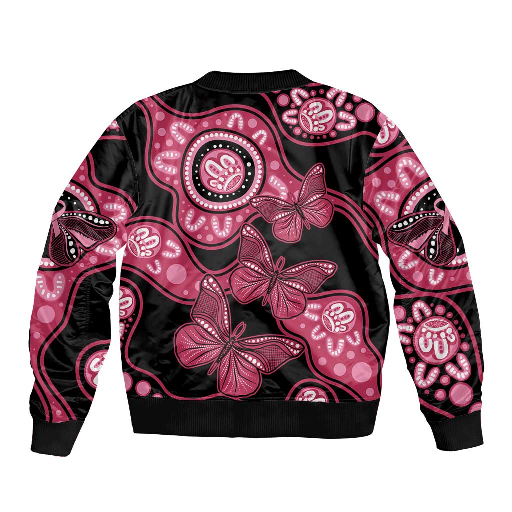Australia Indigenous Sleeve Zip Bomber Jacket Breast Cancer Black Aboriginal Butterfly