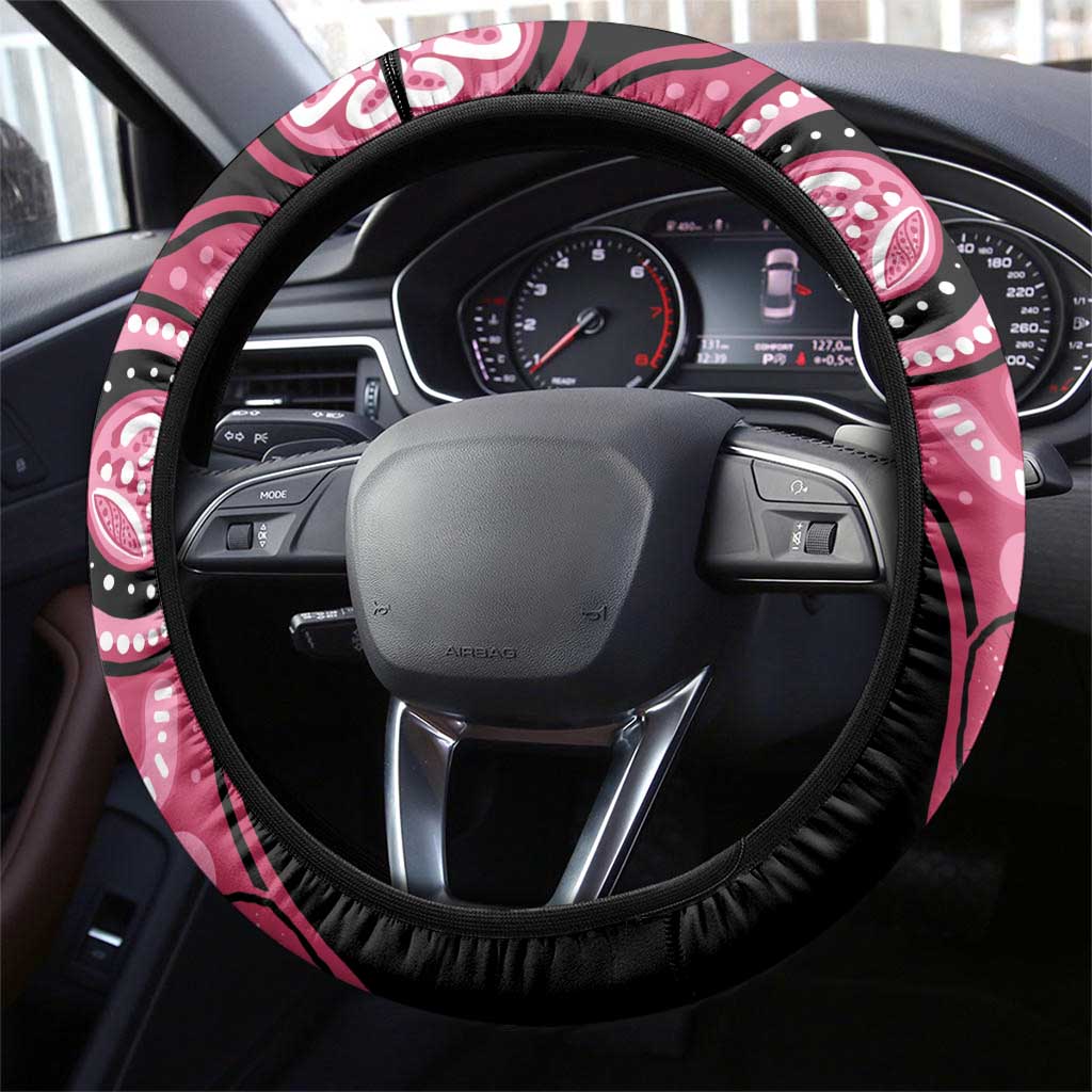 Australia Indigenous Steering Wheel Cover Breast Cancer Black Aboriginal Butterfly