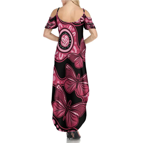 Australia Indigenous Summer Maxi Dress Breast Cancer Black Aboriginal Butterfly