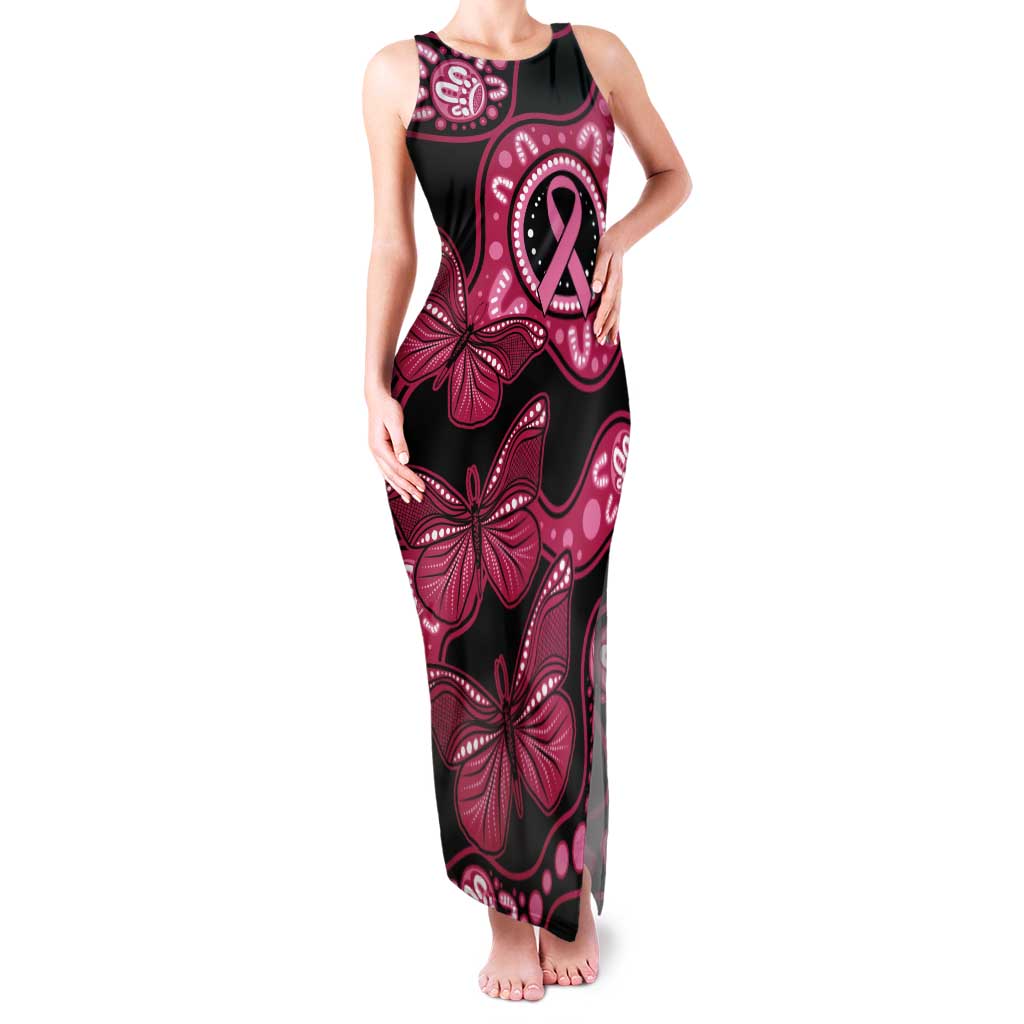 Australia Indigenous Tank Maxi Dress Breast Cancer Black Aboriginal Butterfly