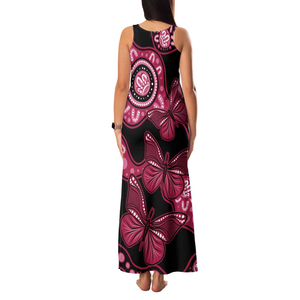 Australia Indigenous Tank Maxi Dress Breast Cancer Black Aboriginal Butterfly