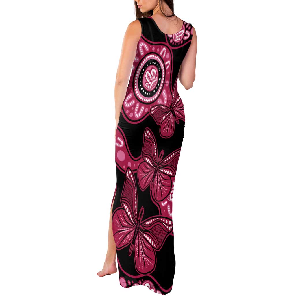 Australia Indigenous Tank Maxi Dress Breast Cancer Black Aboriginal Butterfly
