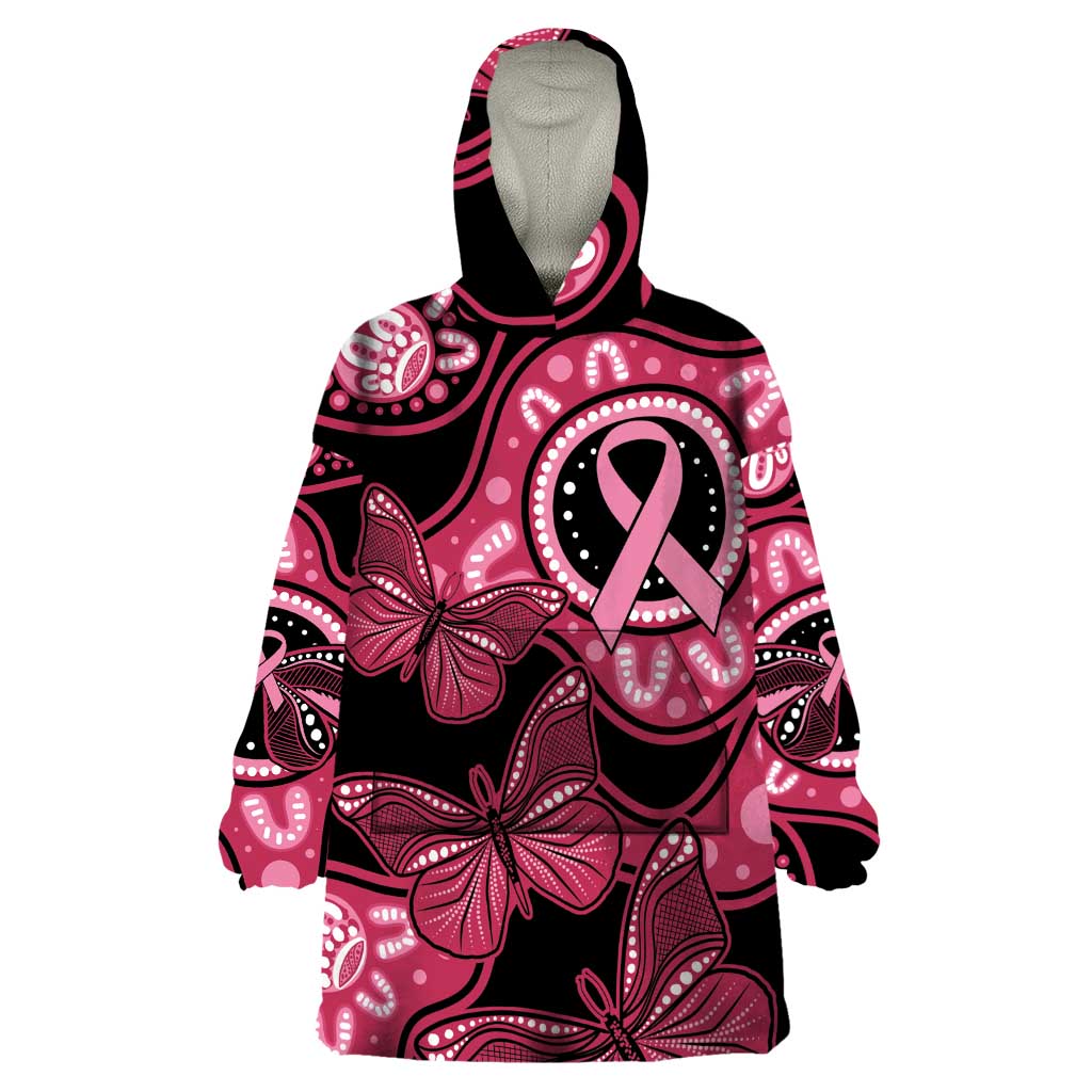 Australia Indigenous Wearable Blanket Hoodie Breast Cancer Black Aboriginal Butterfly