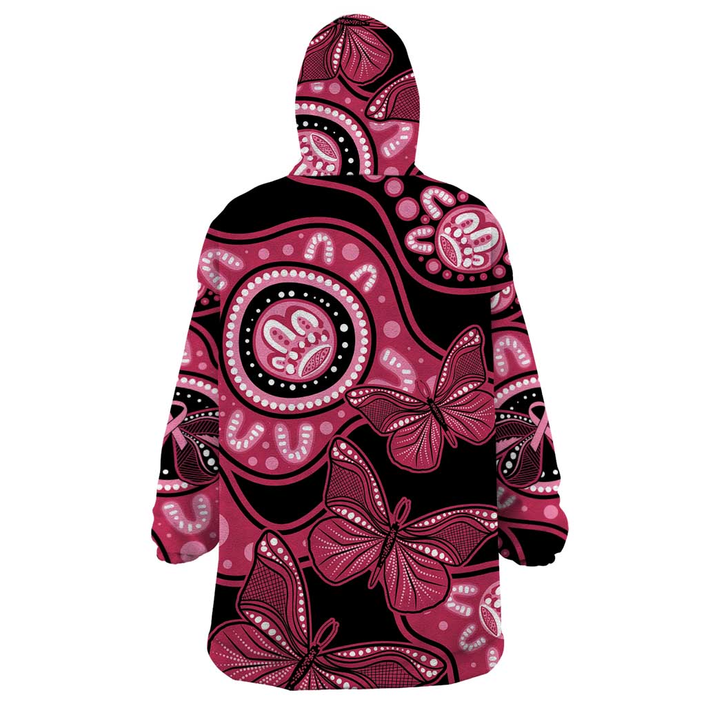 Australia Indigenous Wearable Blanket Hoodie Breast Cancer Black Aboriginal Butterfly