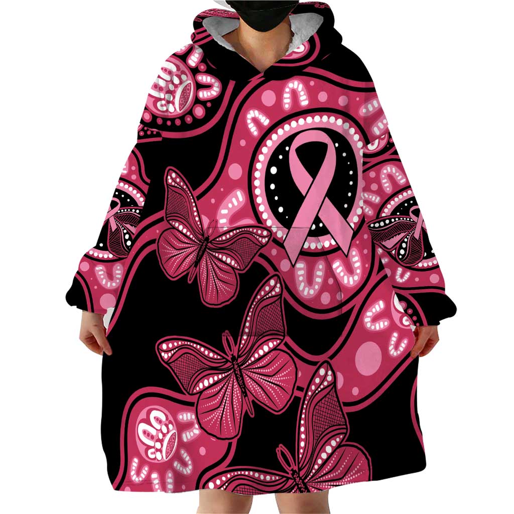 Australia Indigenous Wearable Blanket Hoodie Breast Cancer Black Aboriginal Butterfly