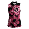 Australia Indigenous Women Sleeveless Polo Shirt Breast Cancer Black Aboriginal Butterfly