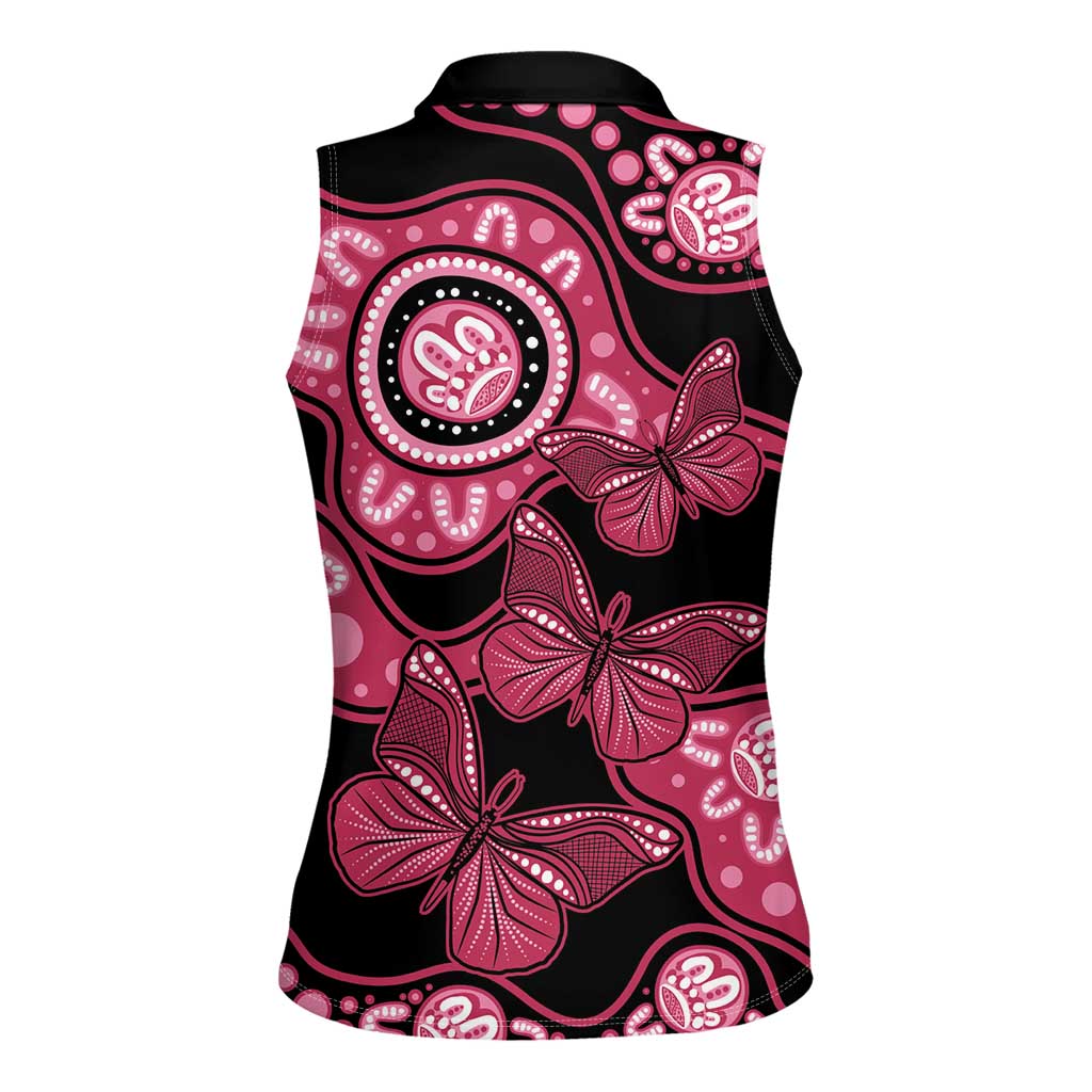 Australia Indigenous Women Sleeveless Polo Shirt Breast Cancer Black Aboriginal Butterfly