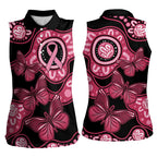 Australia Indigenous Women Sleeveless Polo Shirt Breast Cancer Black Aboriginal Butterfly