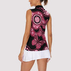 Australia Indigenous Women Sleeveless Polo Shirt Breast Cancer Black Aboriginal Butterfly