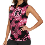 Australia Indigenous Women Sleeveless Polo Shirt Breast Cancer Black Aboriginal Butterfly