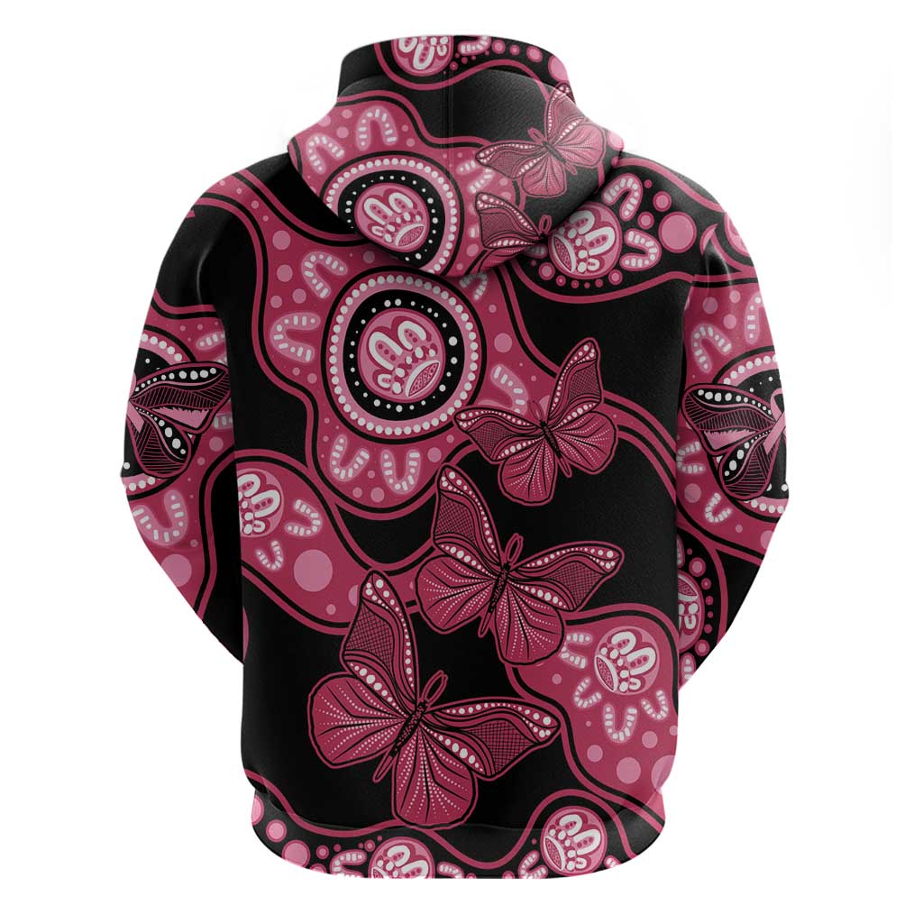 Australia Indigenous Zip Hoodie Breast Cancer Black Aboriginal Butterfly