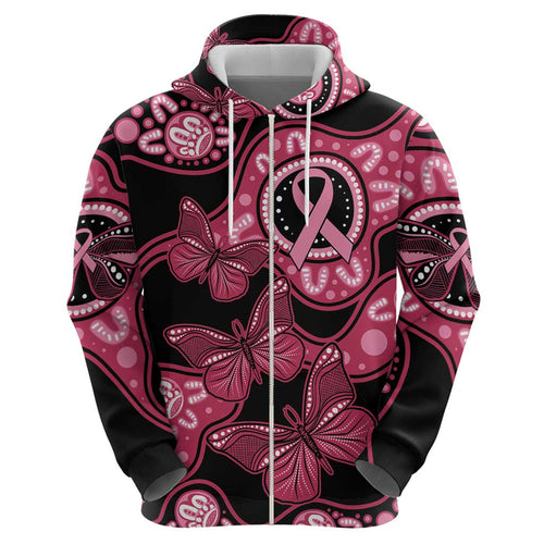 Australia Indigenous Zip Hoodie Breast Cancer Black Aboriginal Butterfly