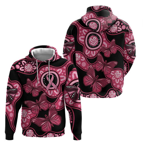 Australia Indigenous Zip Hoodie Breast Cancer Black Aboriginal Butterfly