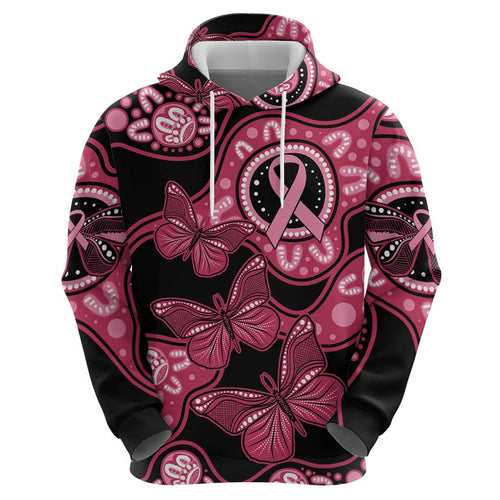 Australia Indigenous Zip Hoodie Breast Cancer Black Aboriginal Butterfly