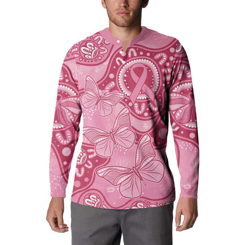 Australia Indigenous Button Sweatshirt Breast Cancer Pink Aboriginal Butterfly