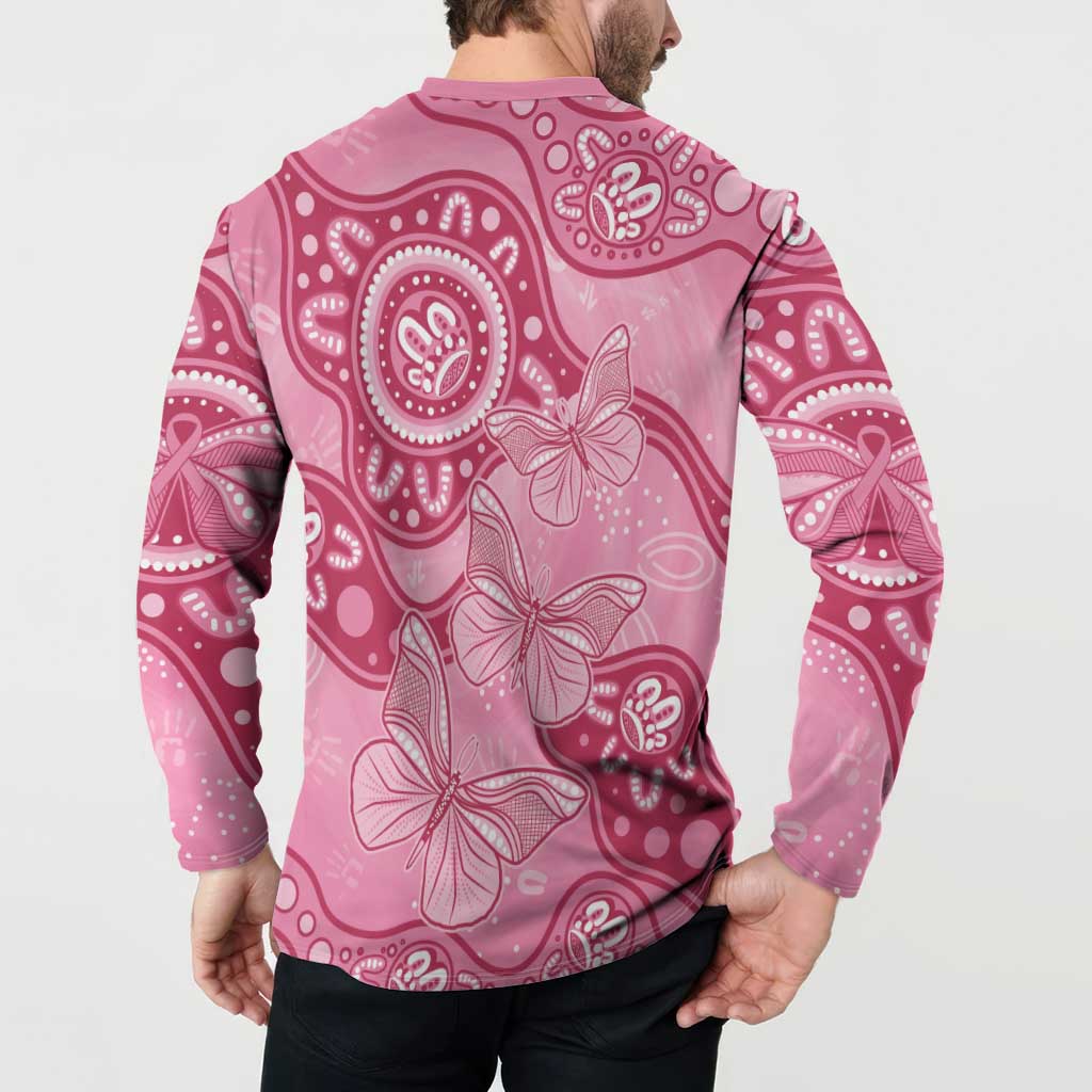 Australia Indigenous Button Sweatshirt Breast Cancer Pink Aboriginal Butterfly