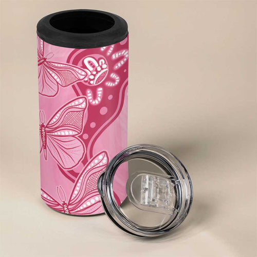 Australia Indigenous 4 in 1 Can Cooler Tumbler Breast Cancer Pink Aboriginal Butterfly