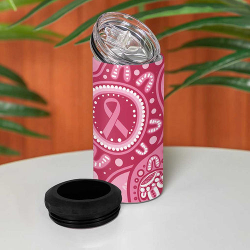 Australia Indigenous 4 in 1 Can Cooler Tumbler Breast Cancer Pink Aboriginal Butterfly