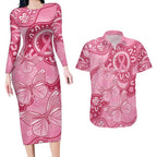 Australia Indigenous Couples Matching Long Sleeve Bodycon Dress and Hawaiian Shirt Breast Cancer Pink Aboriginal Butterfly