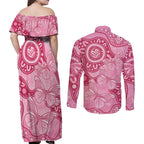 Australia Indigenous Couples Matching Off Shoulder Maxi Dress and Long Sleeve Button Shirt Breast Cancer Pink Aboriginal Butterfly