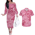 Australia Indigenous Couples Matching Off The Shoulder Long Sleeve Dress and Hawaiian Shirt Breast Cancer Pink Aboriginal Butterfly