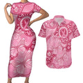 Australia Indigenous Couples Matching Short Sleeve Bodycon Dress and Hawaiian Shirt Breast Cancer Pink Aboriginal Butterfly