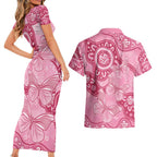 Australia Indigenous Couples Matching Short Sleeve Bodycon Dress and Hawaiian Shirt Breast Cancer Pink Aboriginal Butterfly