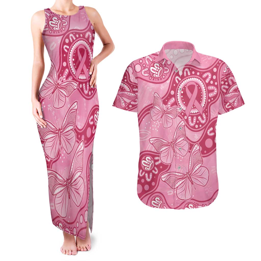 Australia Indigenous Couples Matching Tank Maxi Dress and Hawaiian Shirt Breast Cancer Pink Aboriginal Butterfly