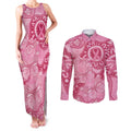 Australia Indigenous Couples Matching Tank Maxi Dress and Long Sleeve Button Shirt Breast Cancer Pink Aboriginal Butterfly